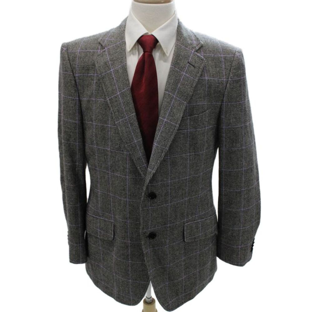 Etro Milano Mens Wool Plaid Blazer Gray Fall Size 54